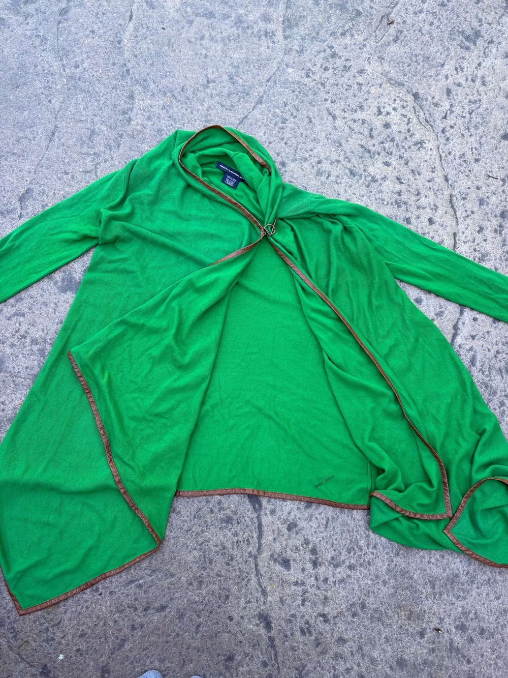 Ralph Lauren Bright Green Open-Front Draped Cardigan with Contrast Trim